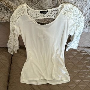 Brand New Never Worn White Dress Blouse with Quarter Sleeves with Lace
